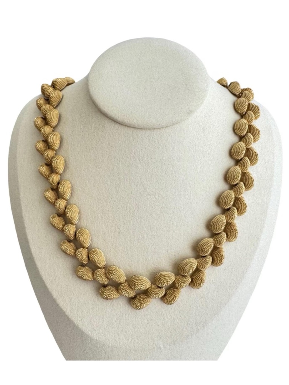 Vintage Gold Tone Leaf Bib Necklace Textured Collar Choker Statement Bold 16"L